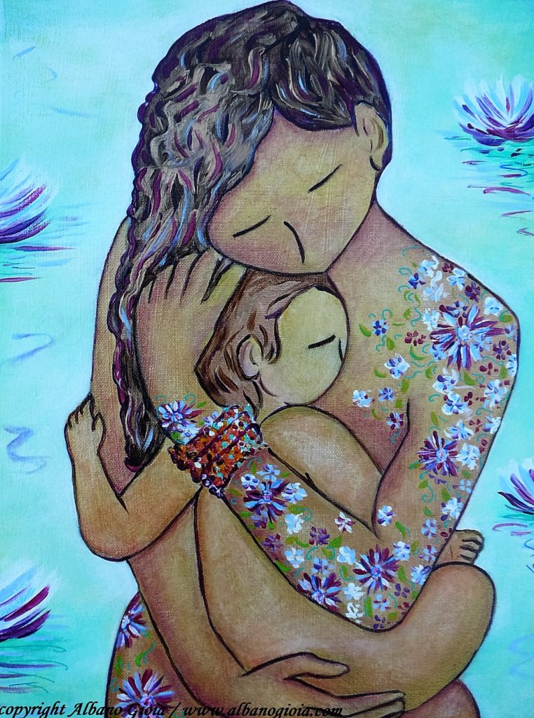 motherhood-art-painting-motherhood-flowers-all-over-gioia-albano-art